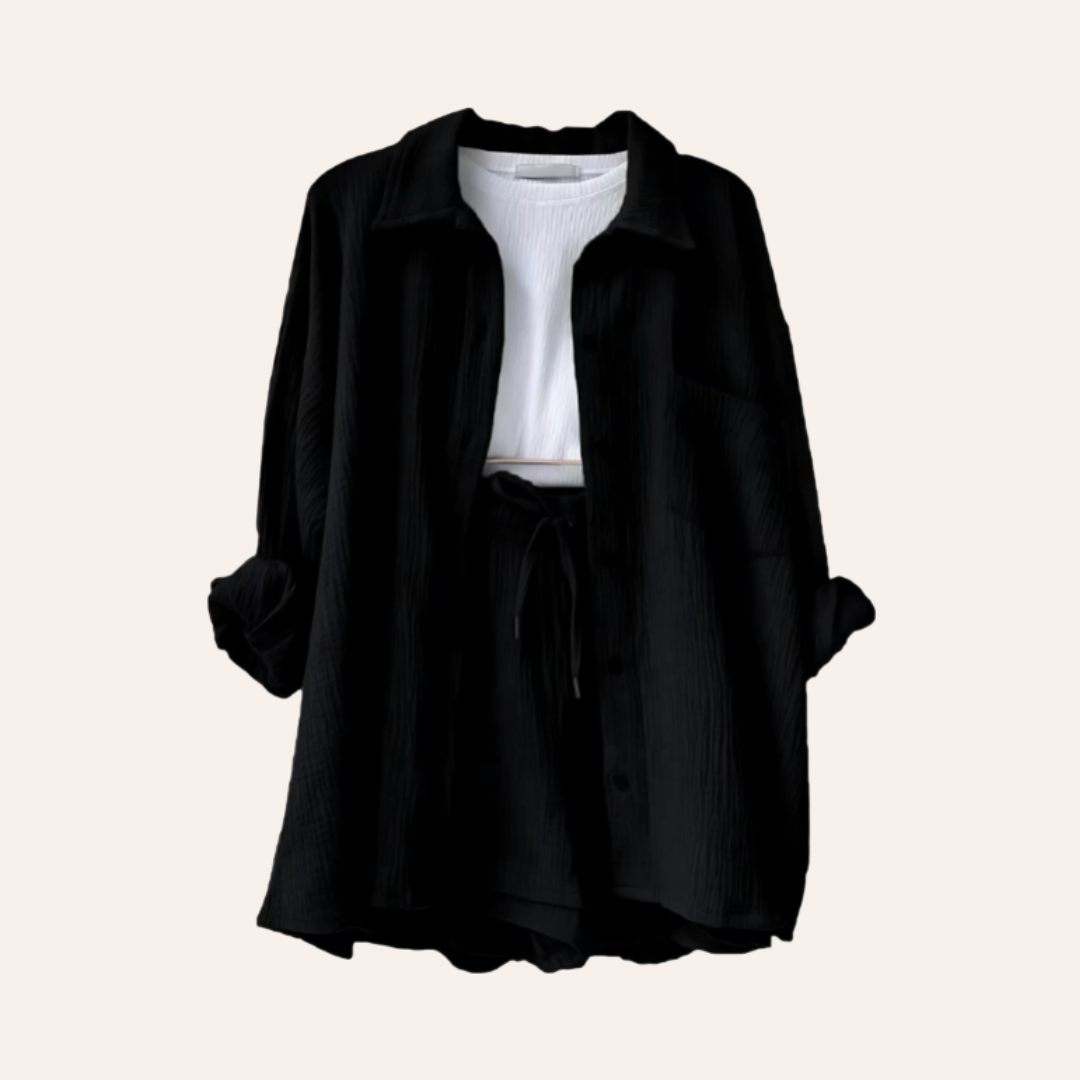 Moore - Textured Button-Up Shorts Set