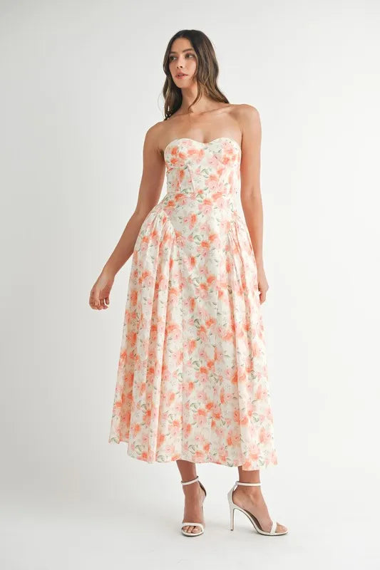 Moore | Neckline Floral Midi Dress