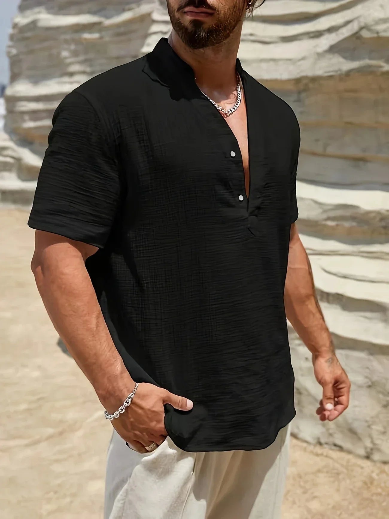 Moore | Elegant Summer Shirt with High Collar