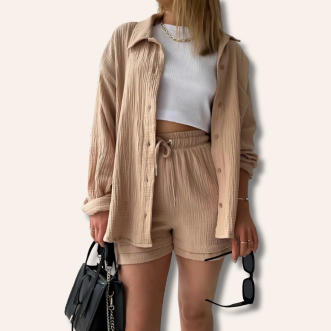 Moore - Textured Button-Up Shorts Set