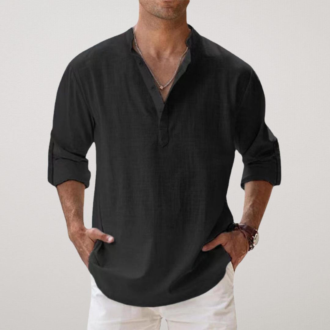 Moore | Linen Effect Cotton Henley Shirt