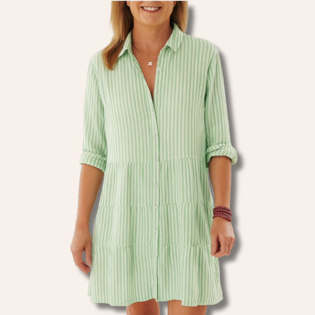 Moore | Striped Tiered Shirt Dress
