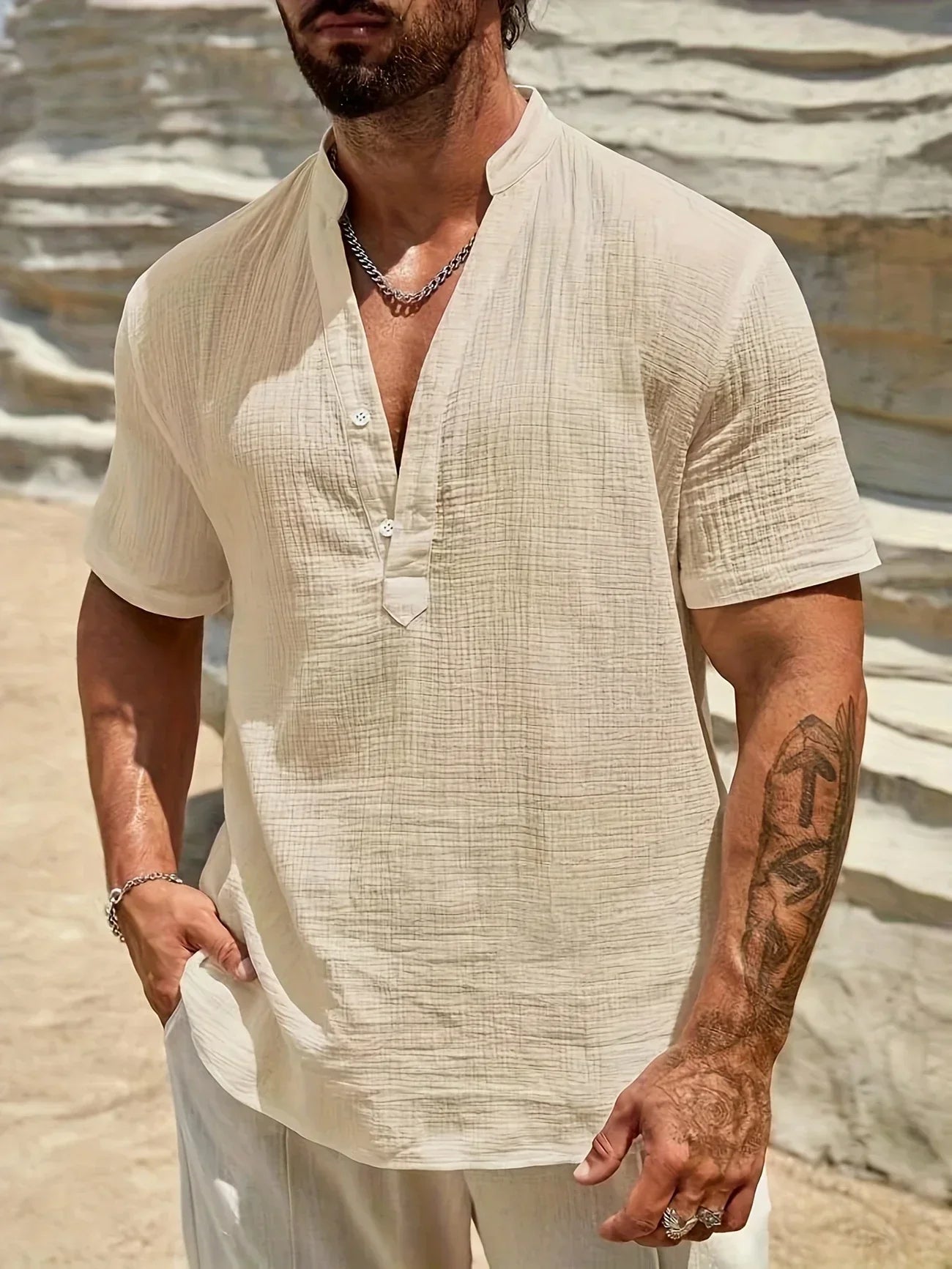 Moore | Elegant Summer Shirt with High Collar