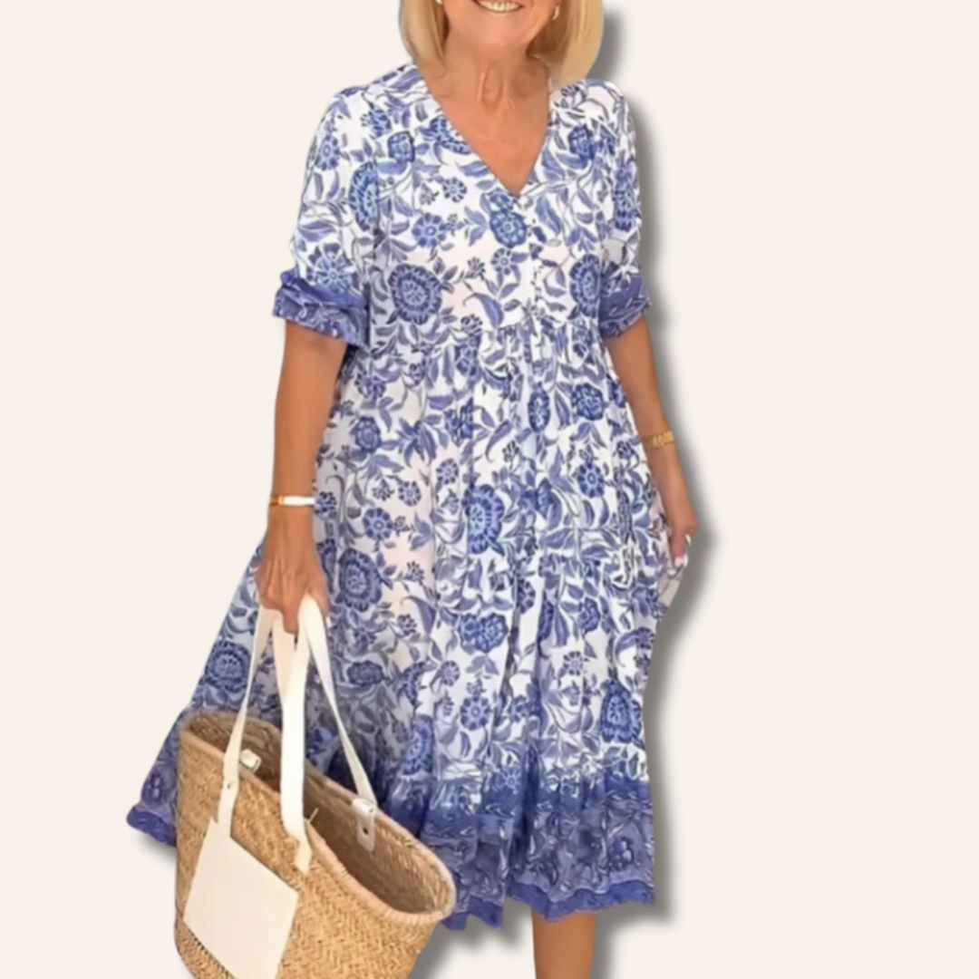 Moore | Elegant Floral Dress with V-Neck