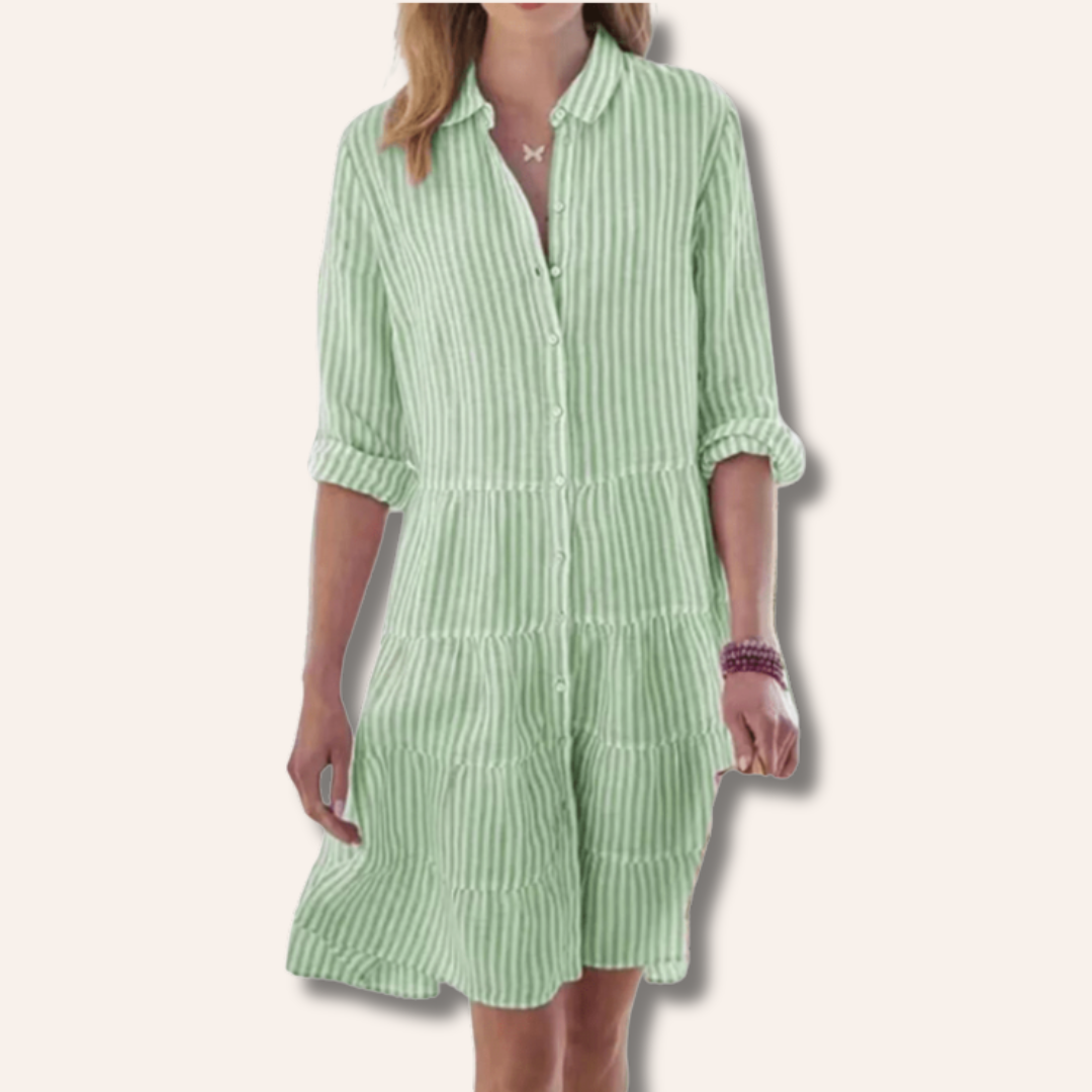 Moore | Striped Tiered Shirt Dress