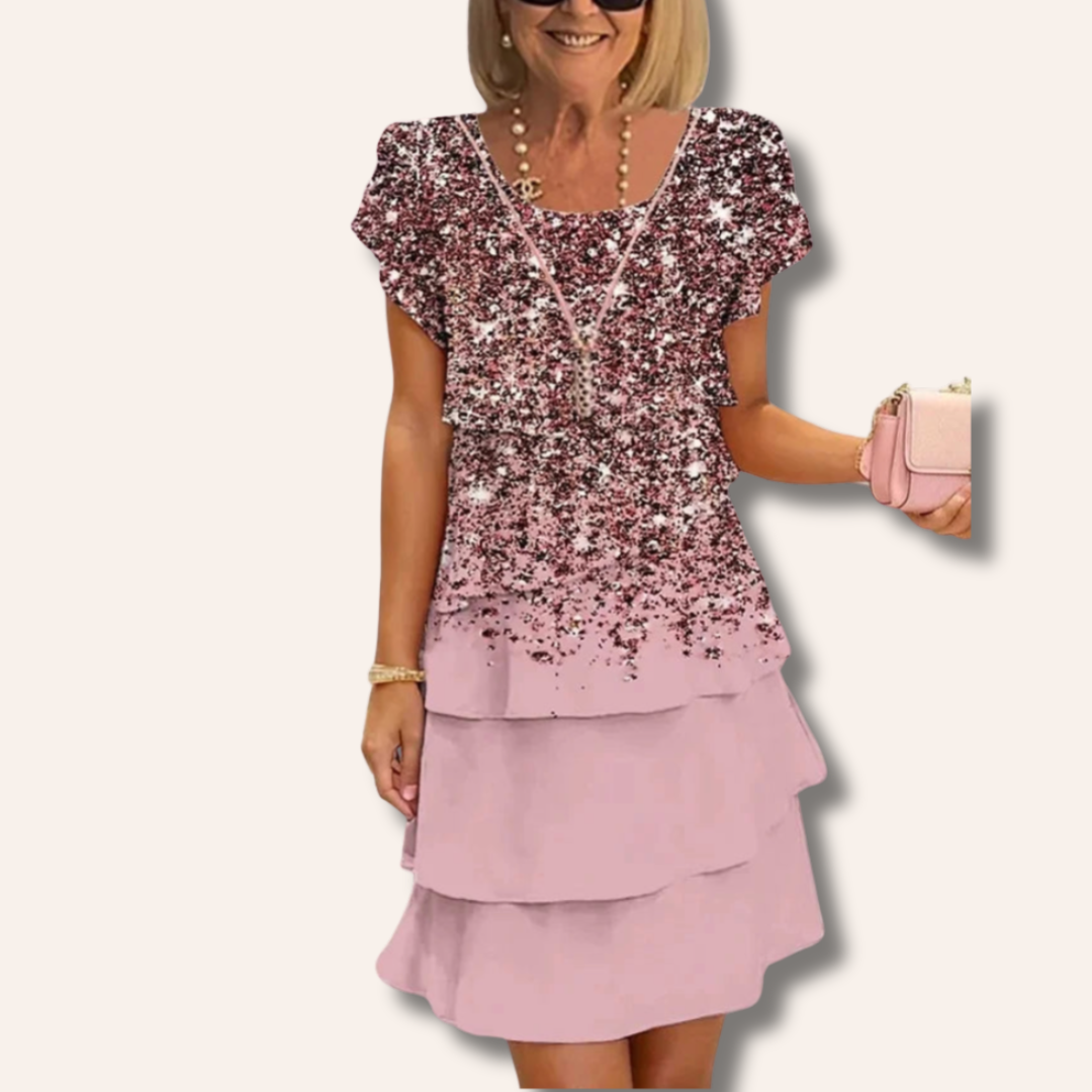 Moore | Pleated Floral Dress with Ruffles