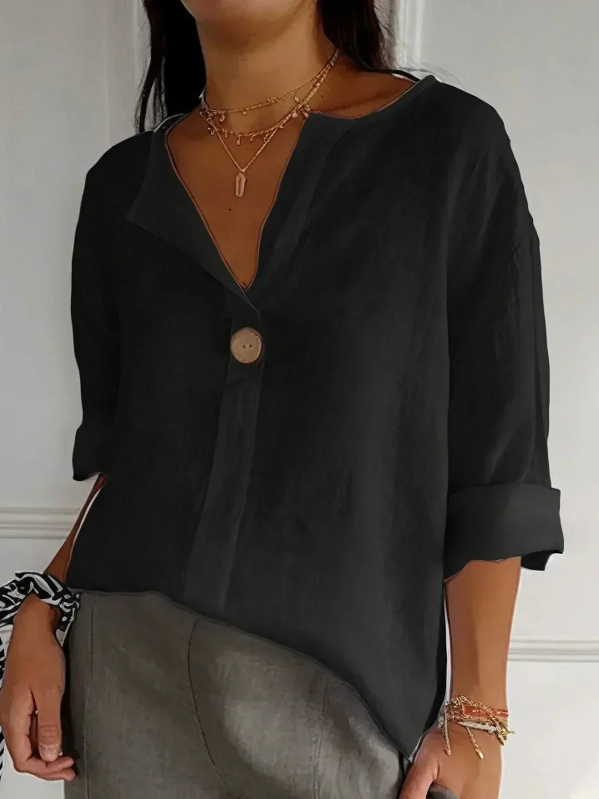 Moore | Premium V-Neck 3/4 Sleeve Blouse
