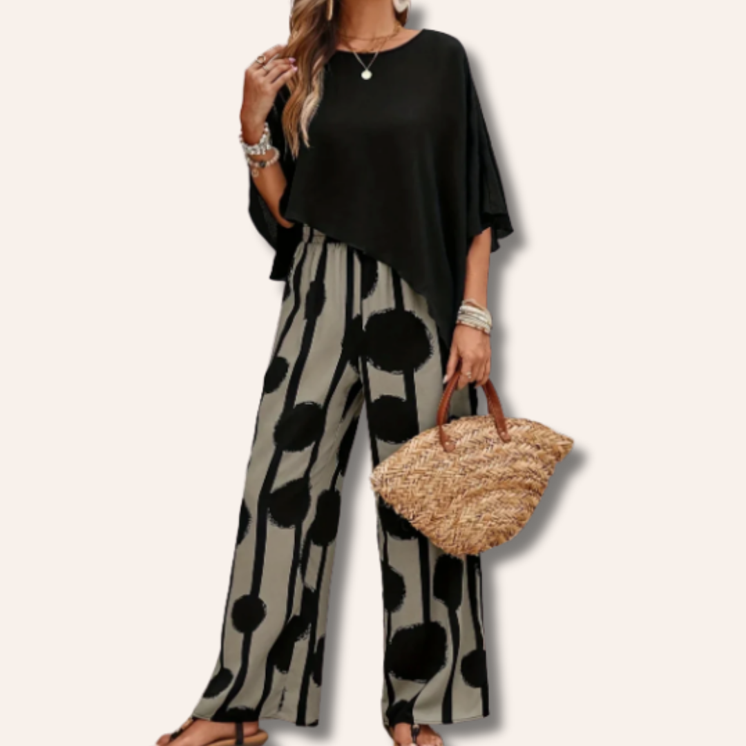 Moore | Asymmetric Top and Printed Pants Set