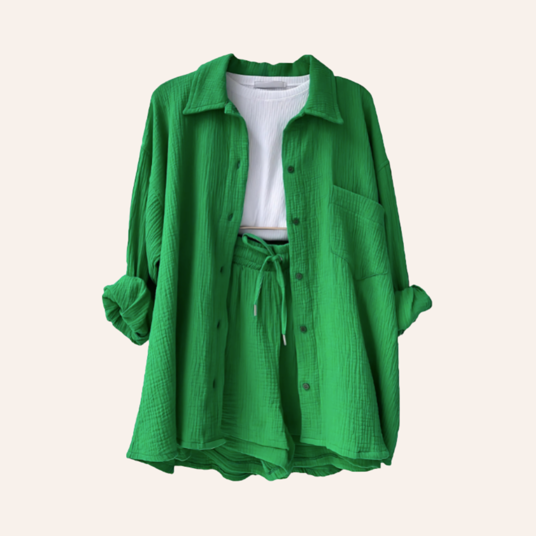 Moore - Textured Button-Up Shorts Set