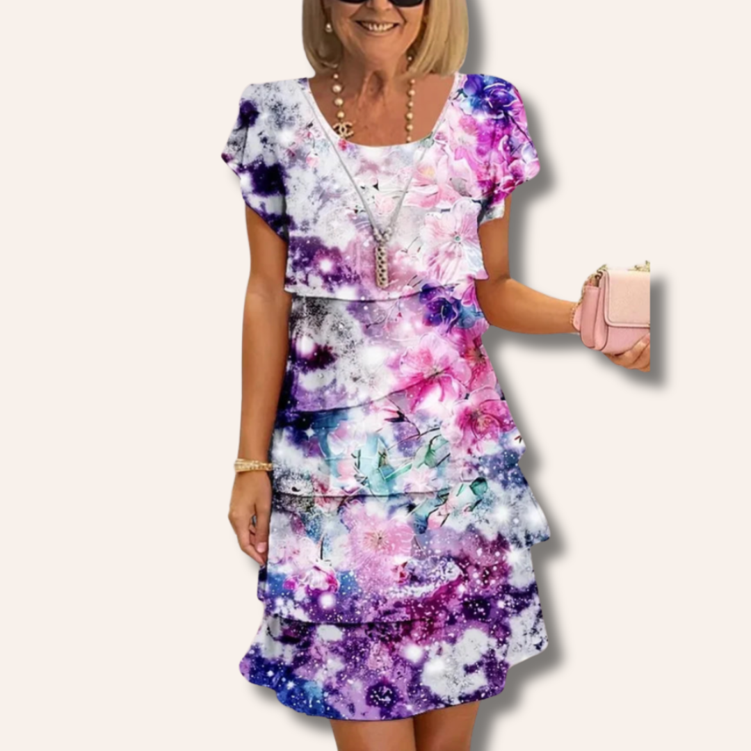 Moore | Pleated Floral Dress with Ruffles