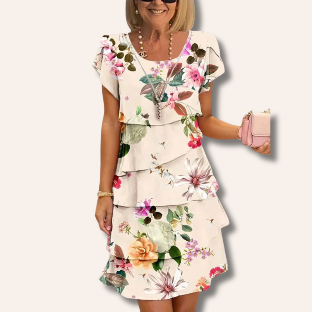 Moore | Pleated Floral Dress with Ruffles