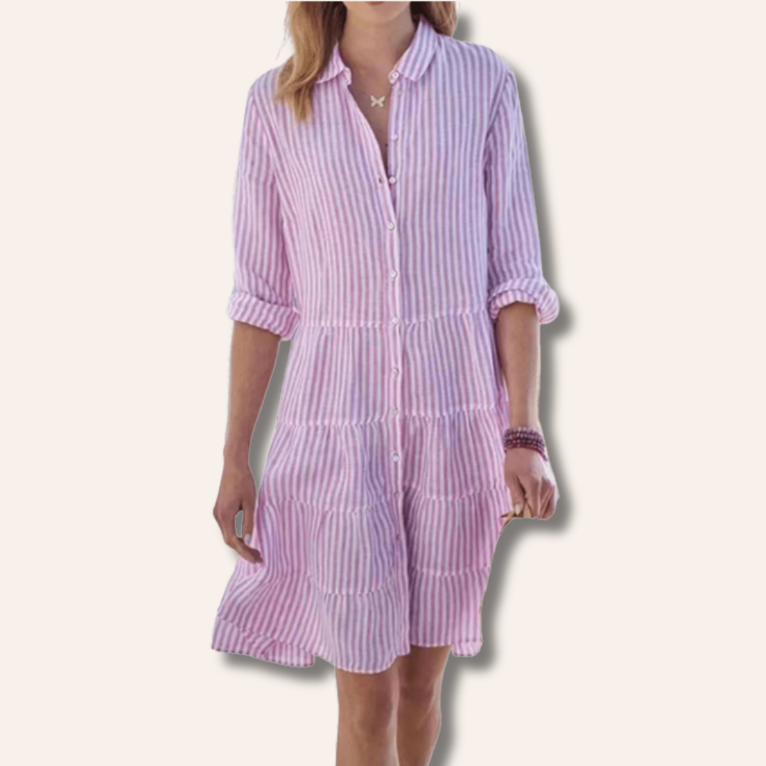 Moore | Striped Tiered Shirt Dress