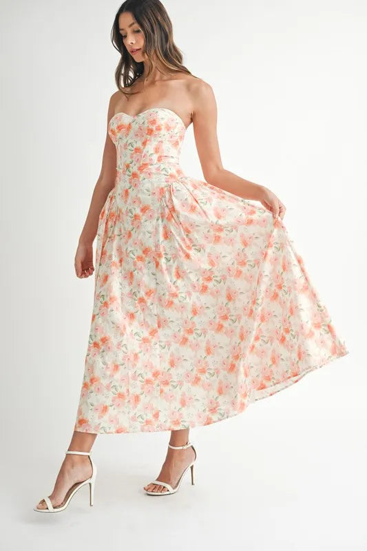 Moore | Neckline Floral Midi Dress