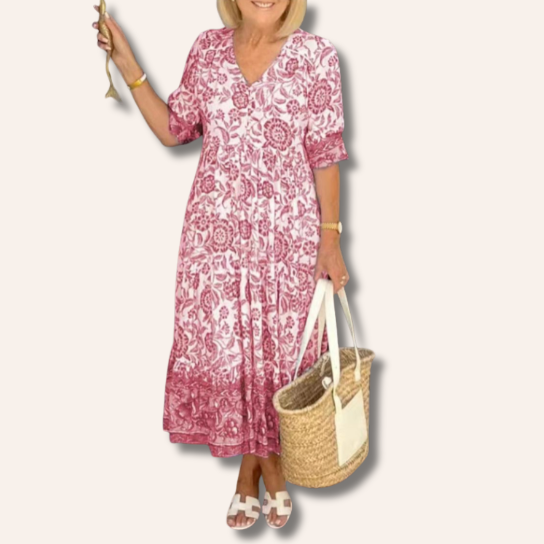 Moore | Elegant Floral Dress with V-Neck