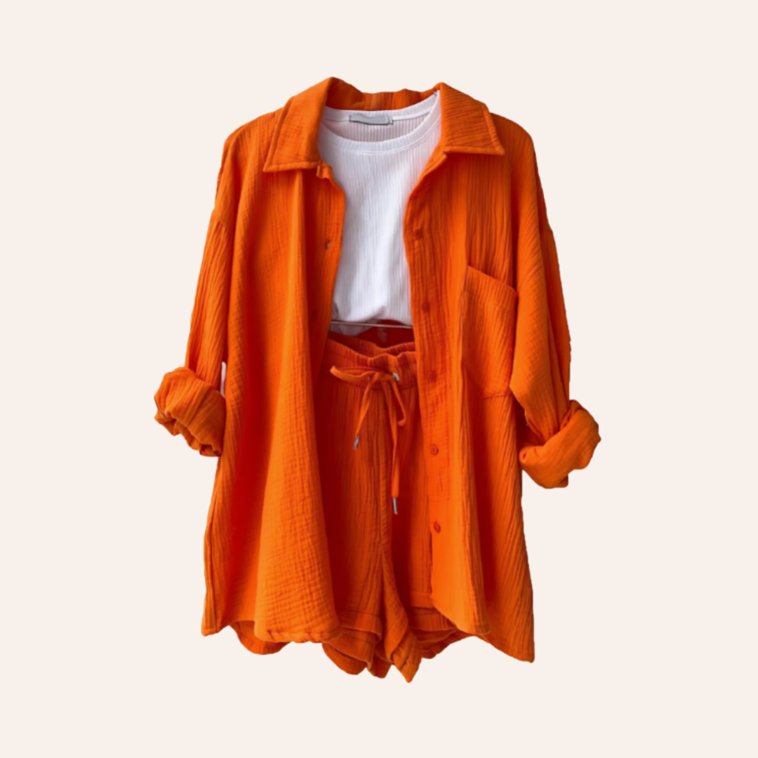 Moore - Textured Button-Up Shorts Set