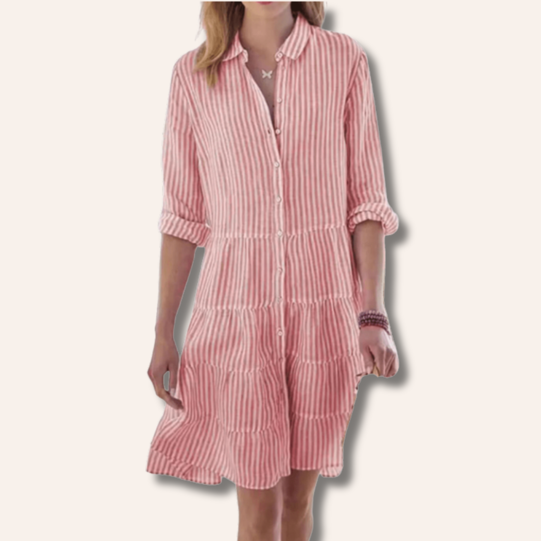 Moore | Striped Tiered Shirt Dress