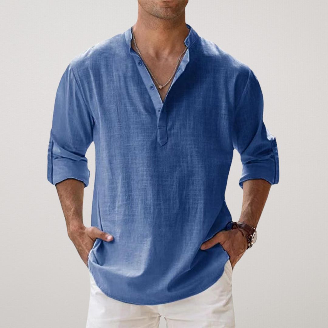Moore | Linen Effect Cotton Henley Shirt