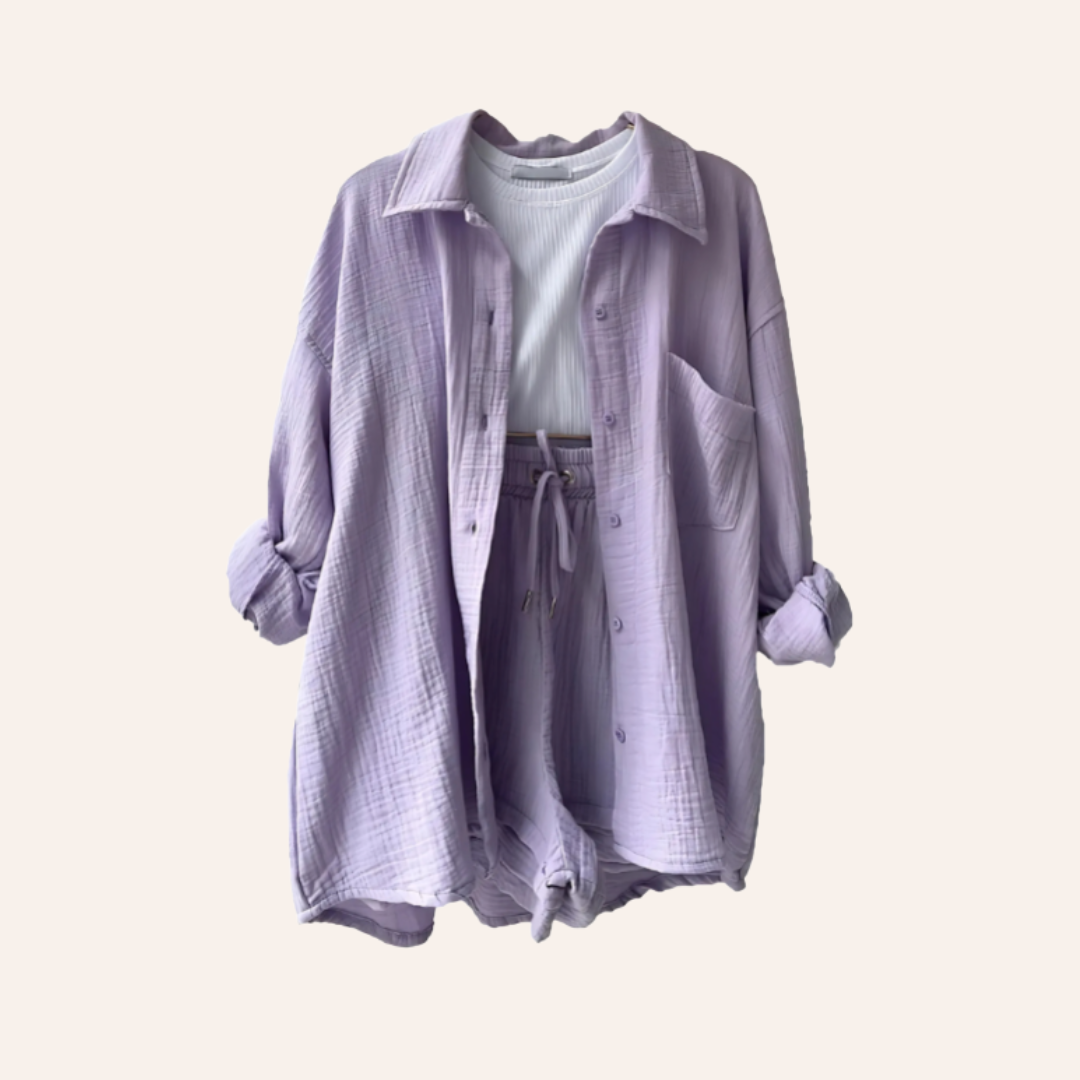 Moore - Textured Button-Up Shorts Set