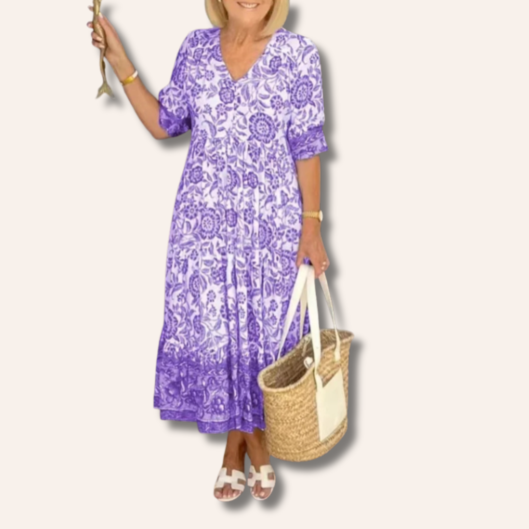 Moore | Elegant Floral Dress with V-Neck