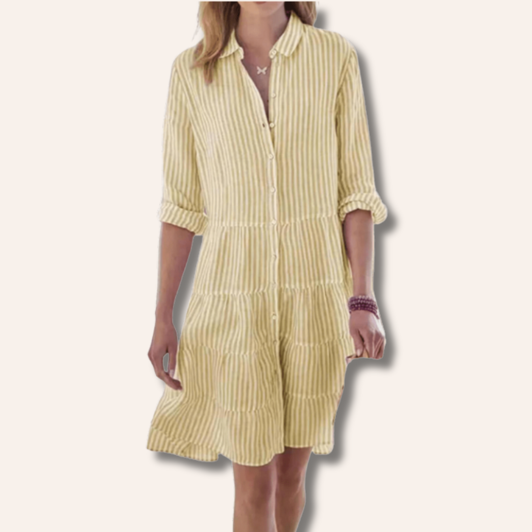 Moore | Striped Tiered Shirt Dress