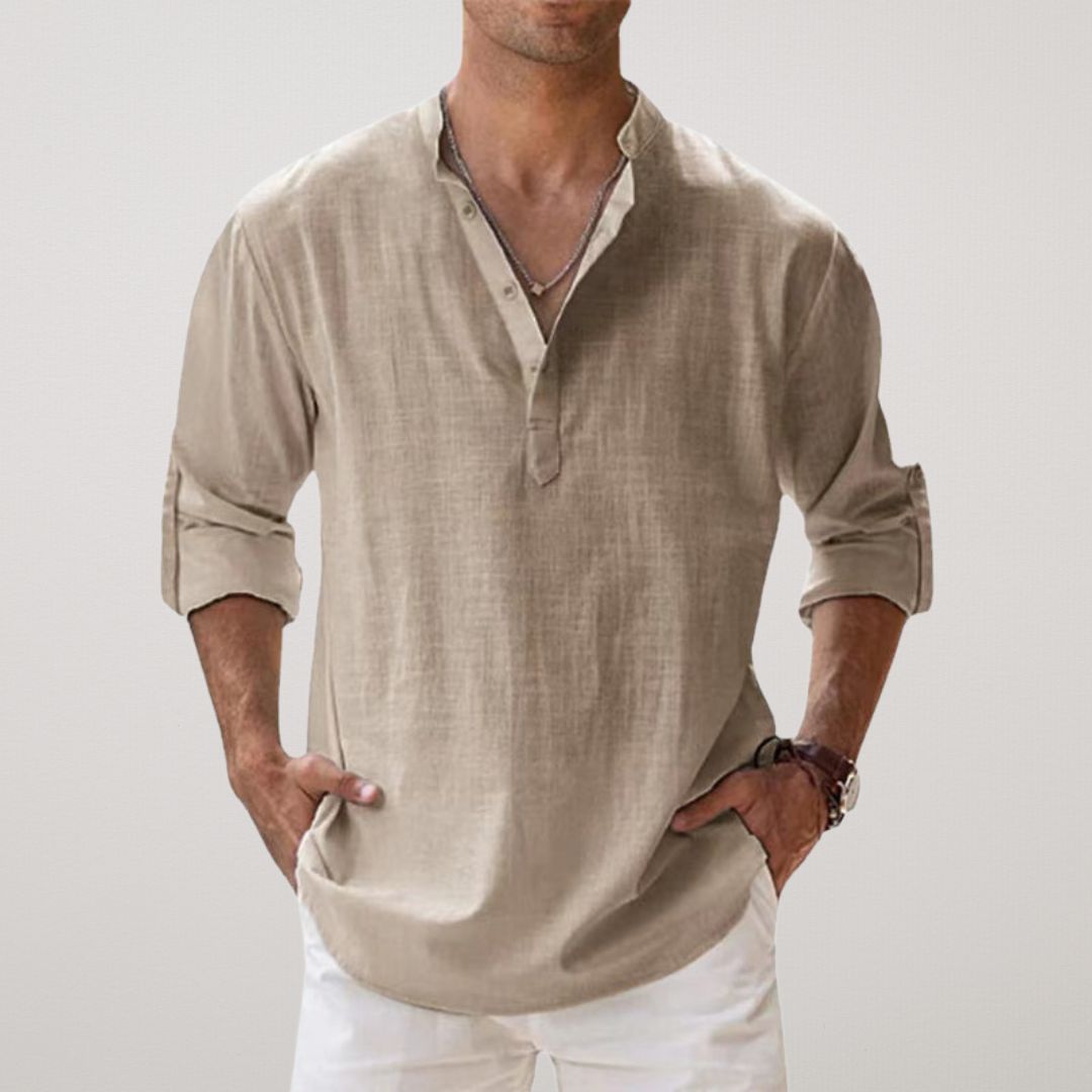 Moore | Linen Effect Cotton Henley Shirt