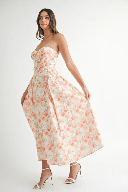 Moore | Neckline Floral Midi Dress