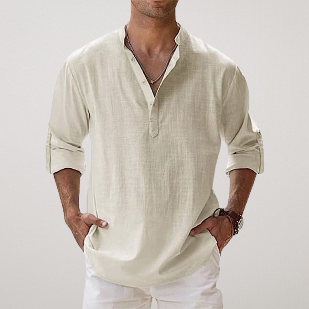 Moore | Linen Effect Cotton Henley Shirt