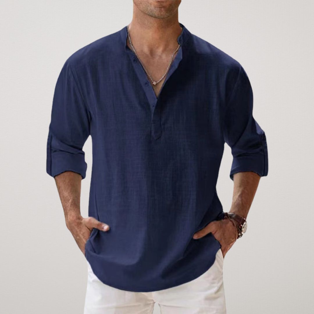 Moore | Linen Effect Cotton Henley Shirt