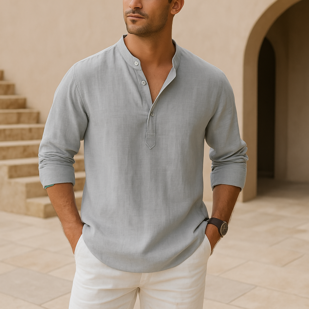 Moore | Linen Effect Cotton Henley Shirt
