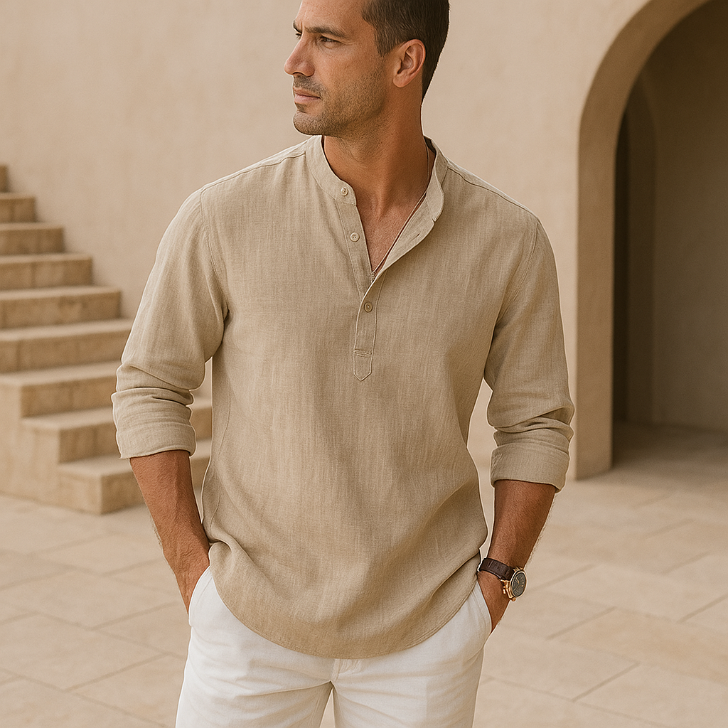 Moore | Linen Effect Cotton Henley Shirt
