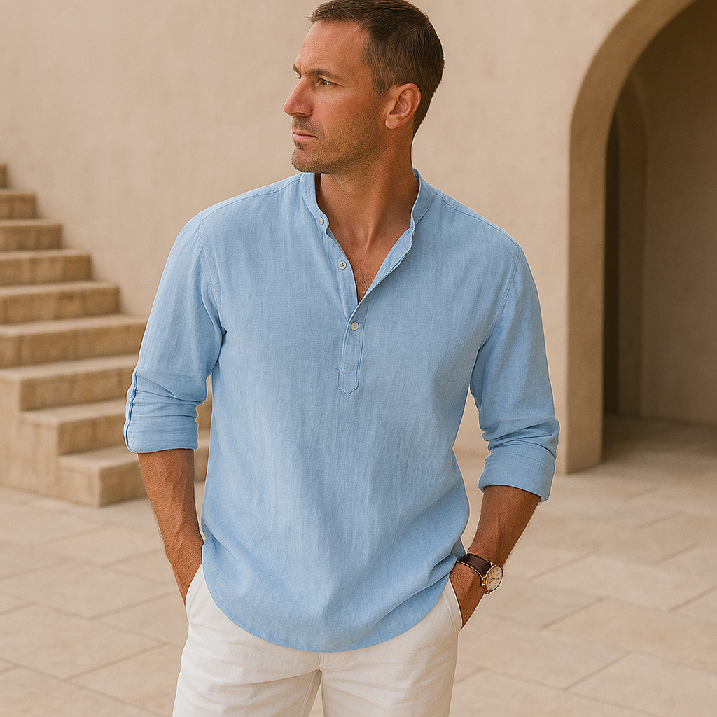 Moore | Linen Effect Cotton Henley Shirt