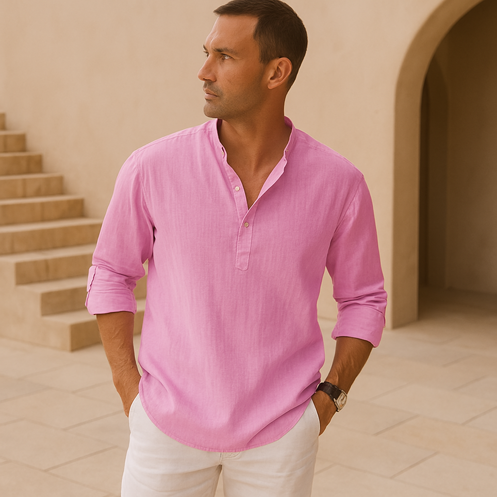 Moore | Linen Effect Cotton Henley Shirt