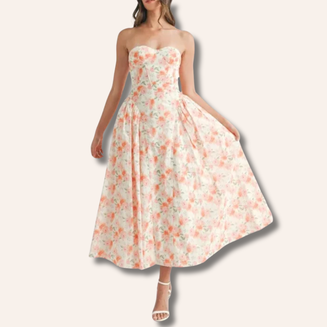 Moore | Neckline Floral Midi Dress