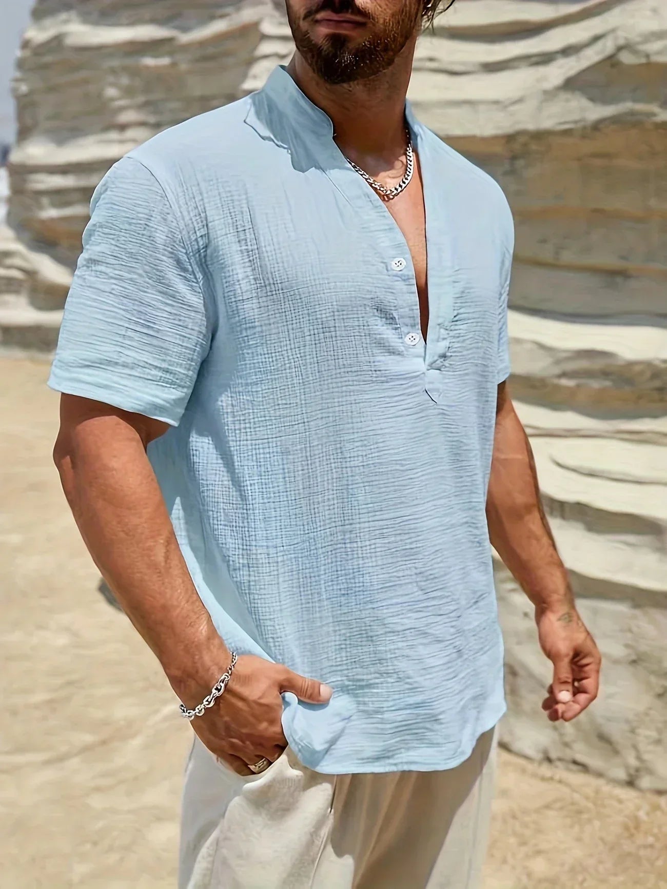 Moore | Elegant Summer Shirt with High Collar