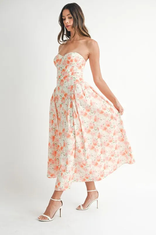 Moore | Neckline Floral Midi Dress