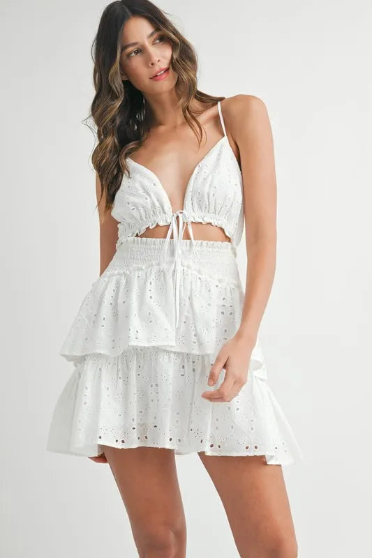 Moore | Eyelet Ruffle Mini Dress