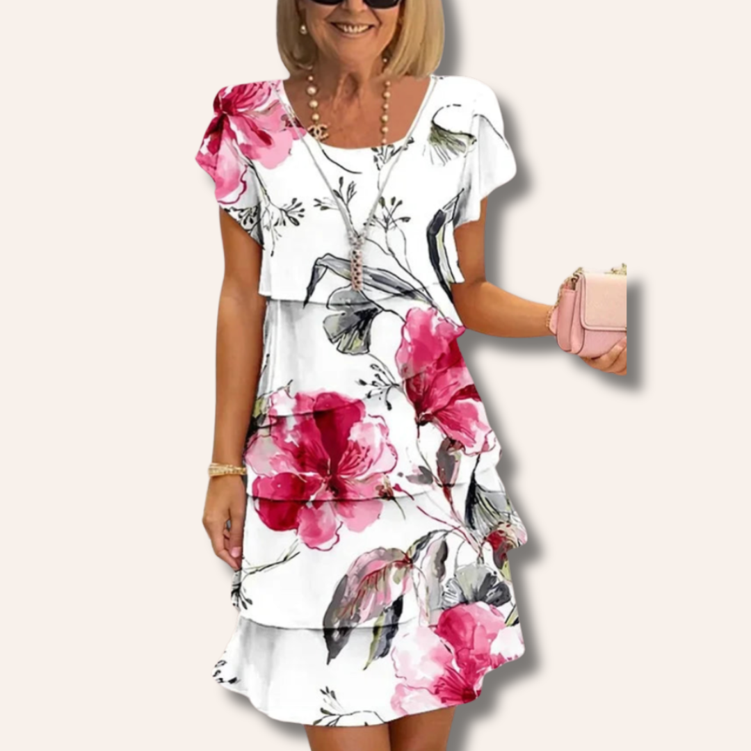 Moore | Pleated Floral Dress with Ruffles
