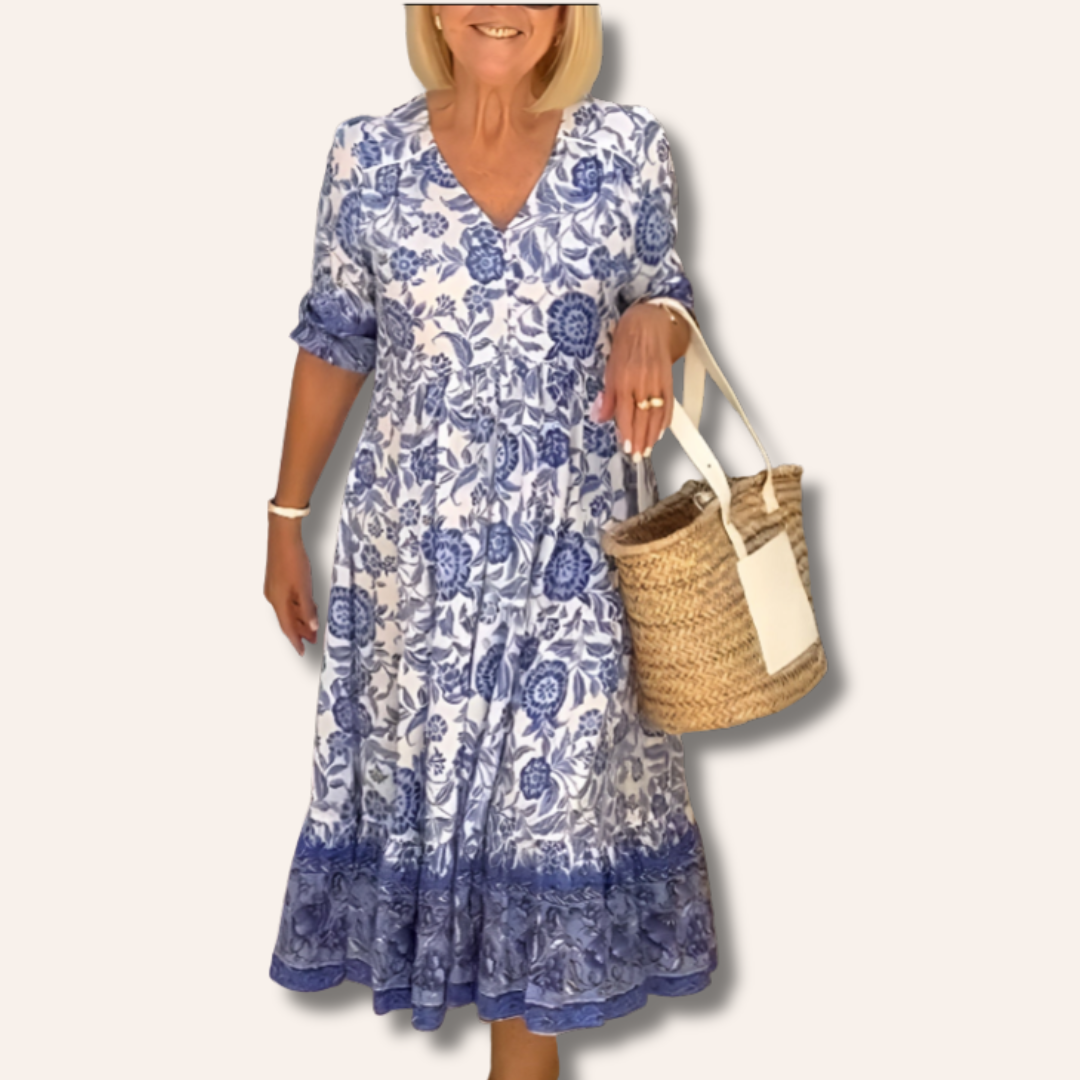 Moore | Elegant Floral Dress with V-Neck