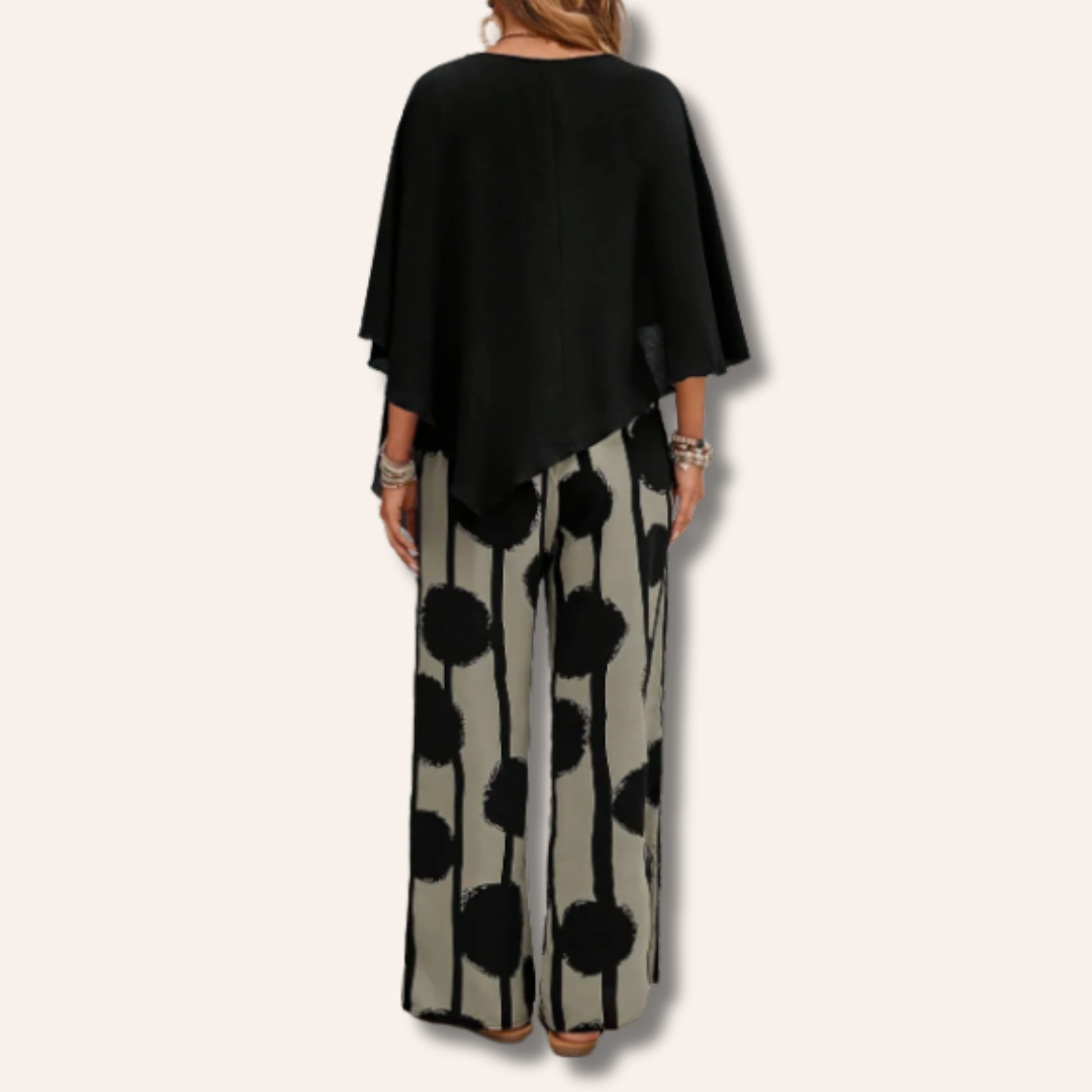 Moore | Asymmetric Top and Printed Pants Set
