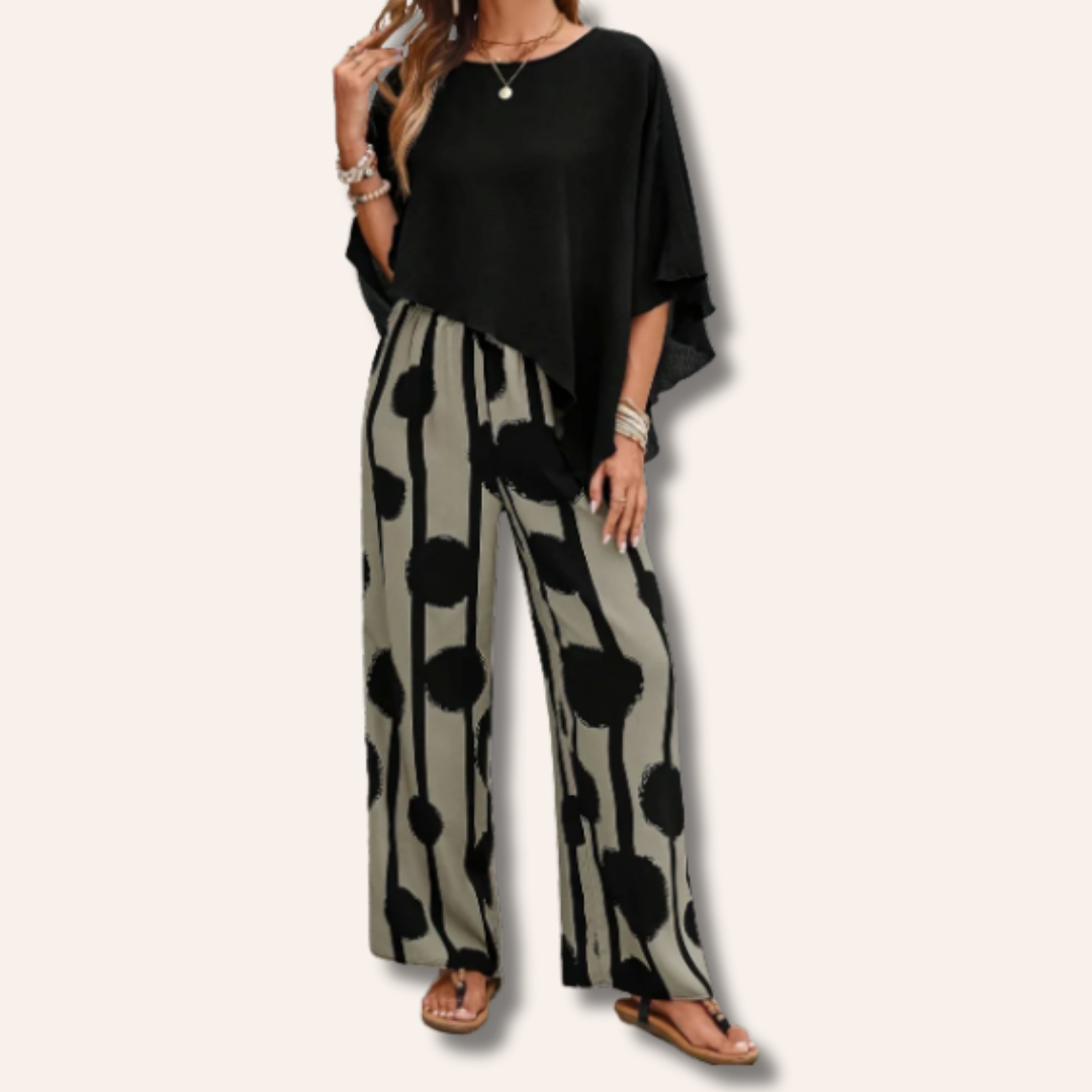 Moore | Asymmetric Top and Printed Pants Set