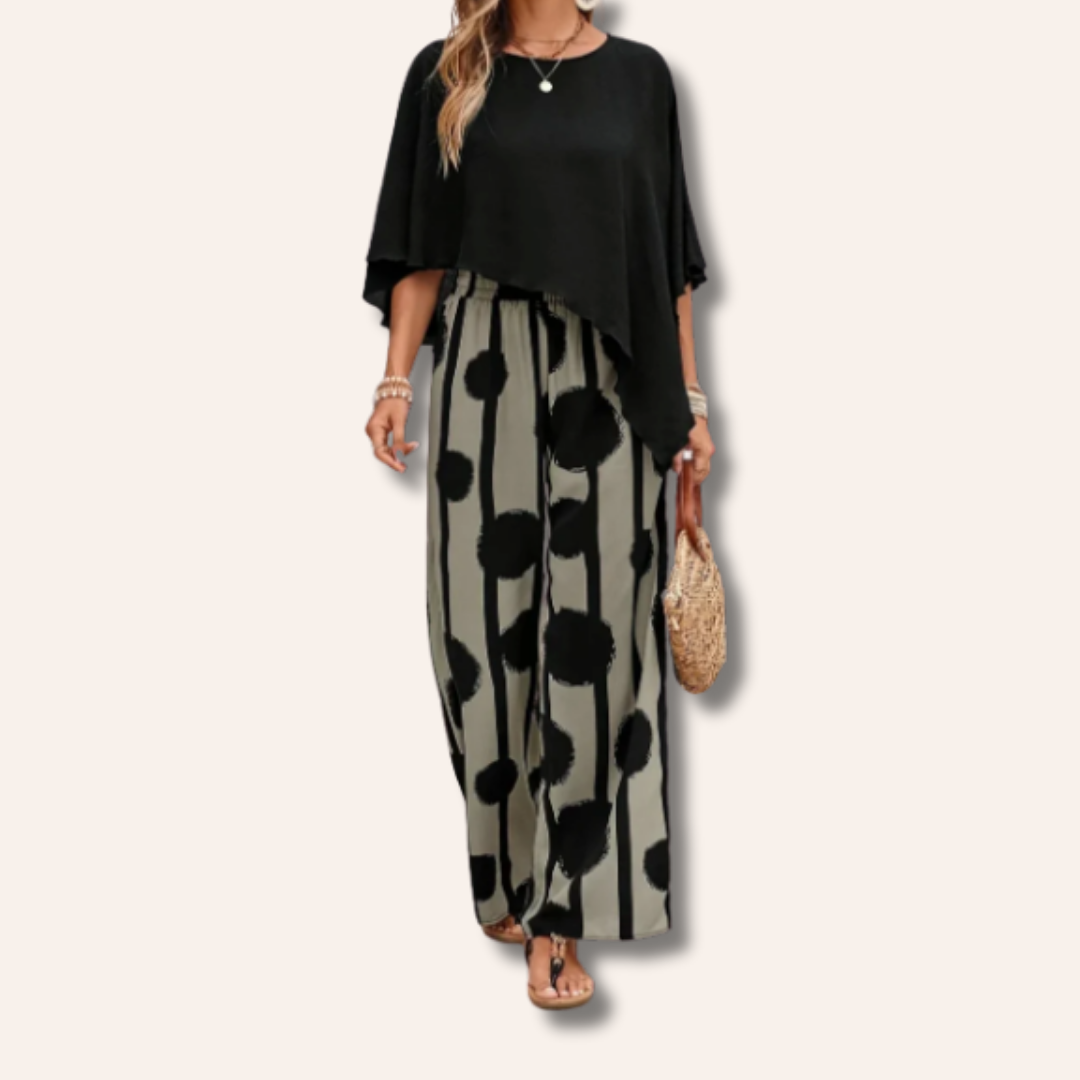 Moore | Asymmetric Top and Printed Pants Set
