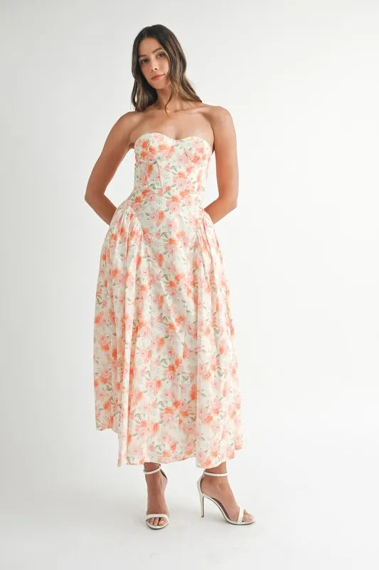 Moore | Neckline Floral Midi Dress