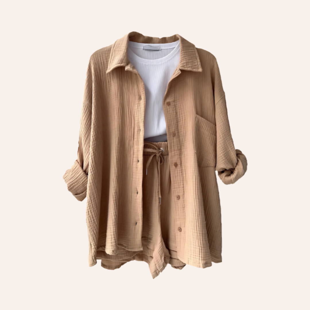 Moore - Textured Button-Up Shorts Set