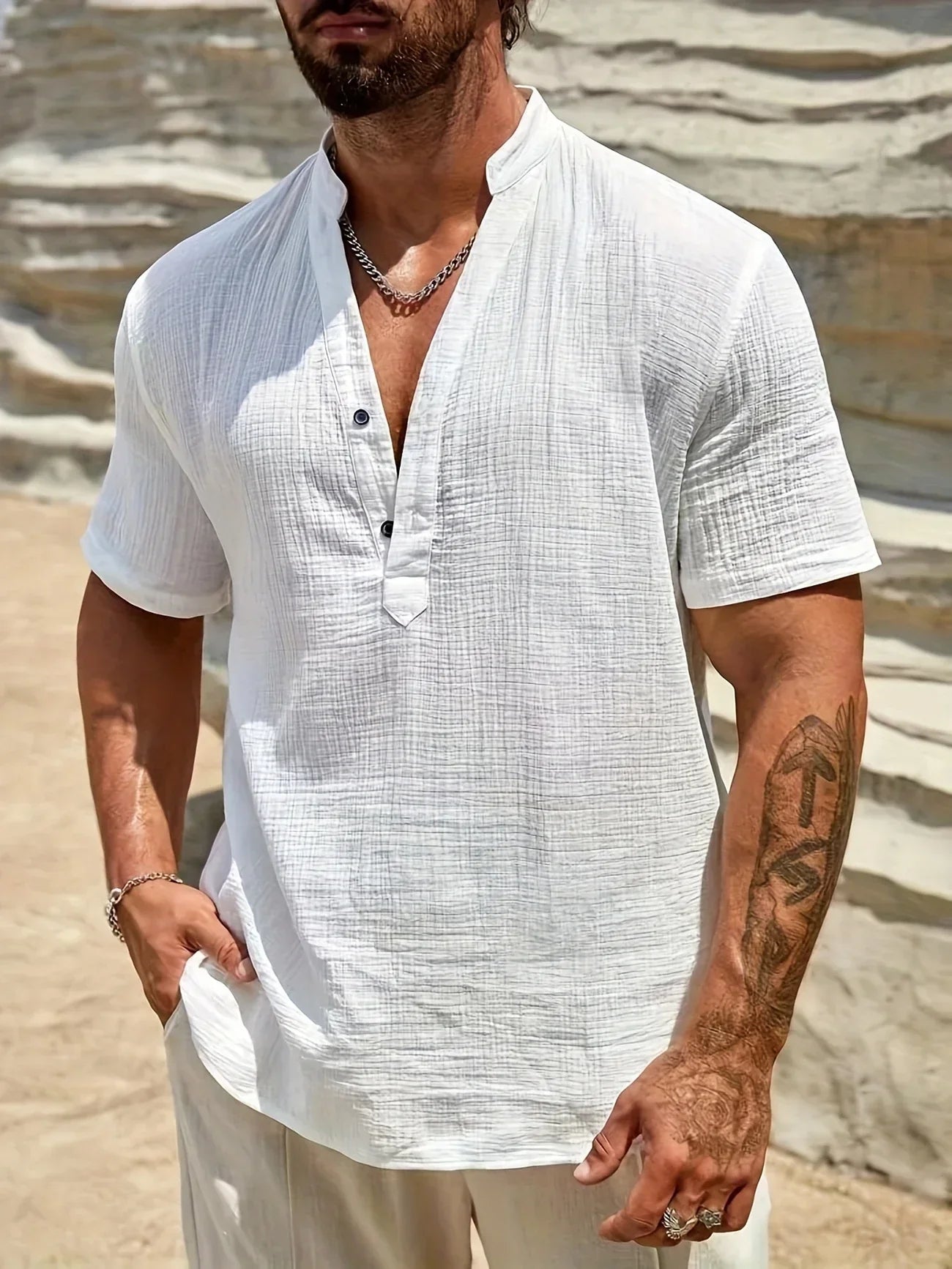 Moore | Elegant Summer Shirt with High Collar
