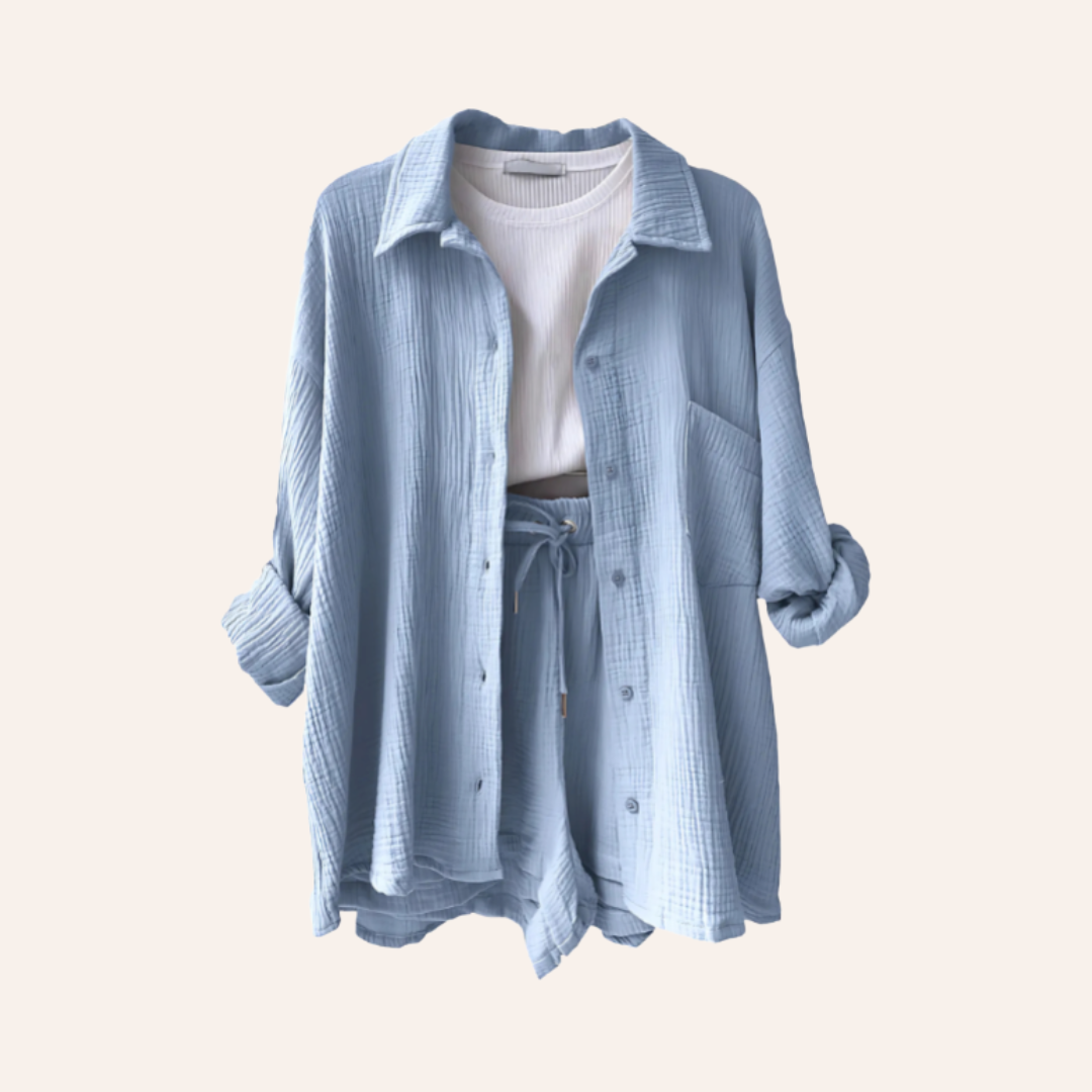 Moore - Textured Button-Up Shorts Set