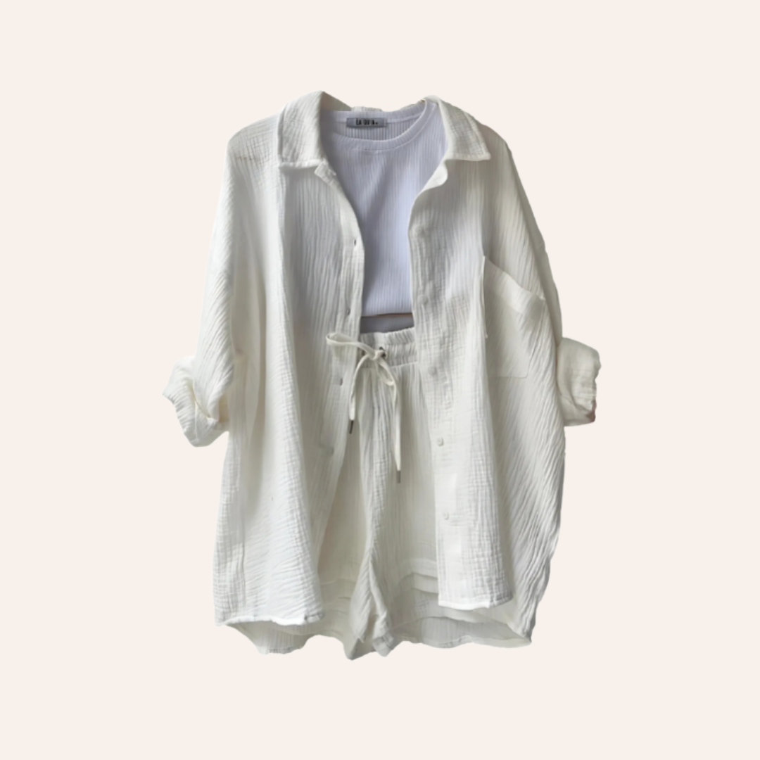 Moore - Textured Button-Up Shorts Set