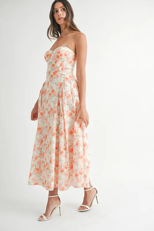 Moore | Neckline Floral Midi Dress