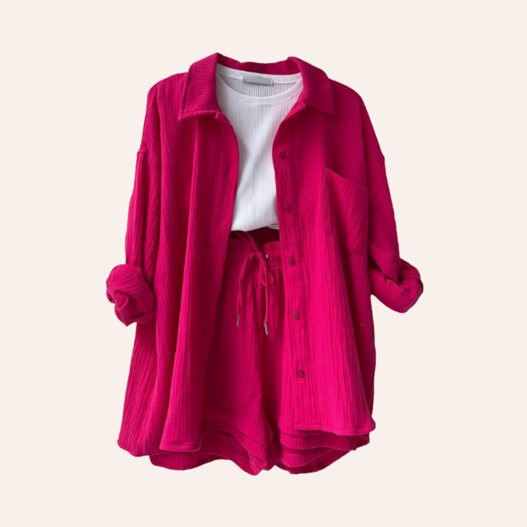 Moore - Textured Button-Up Shorts Set