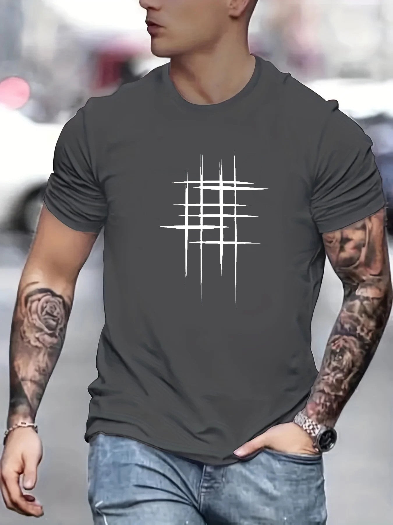 Moore | Elegant Round Neck T-Shirt with Graphic Print