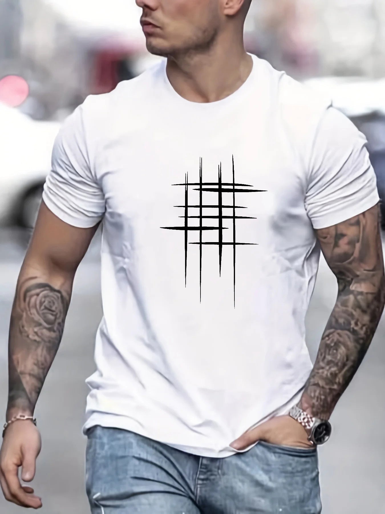 Moore | Elegant Round Neck T-Shirt with Graphic Print